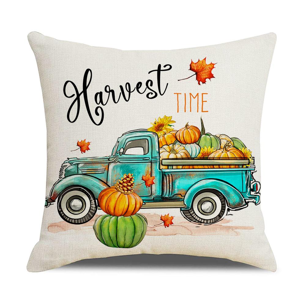 Thanksgiving Linen Pillow Cover New Autumn Pumpkin Gnome Print Cushion Cover Home Cushion