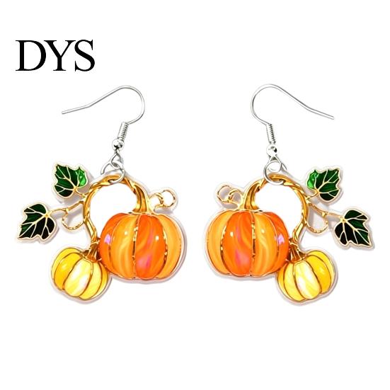 Colorful Acrylic Pumpkin Jewelry 1 Pair Drop Earrings, 2D Fall Harvest Dangle Earrings Autumn Theme Daily Accessories for Women Halloween Thanksgiving