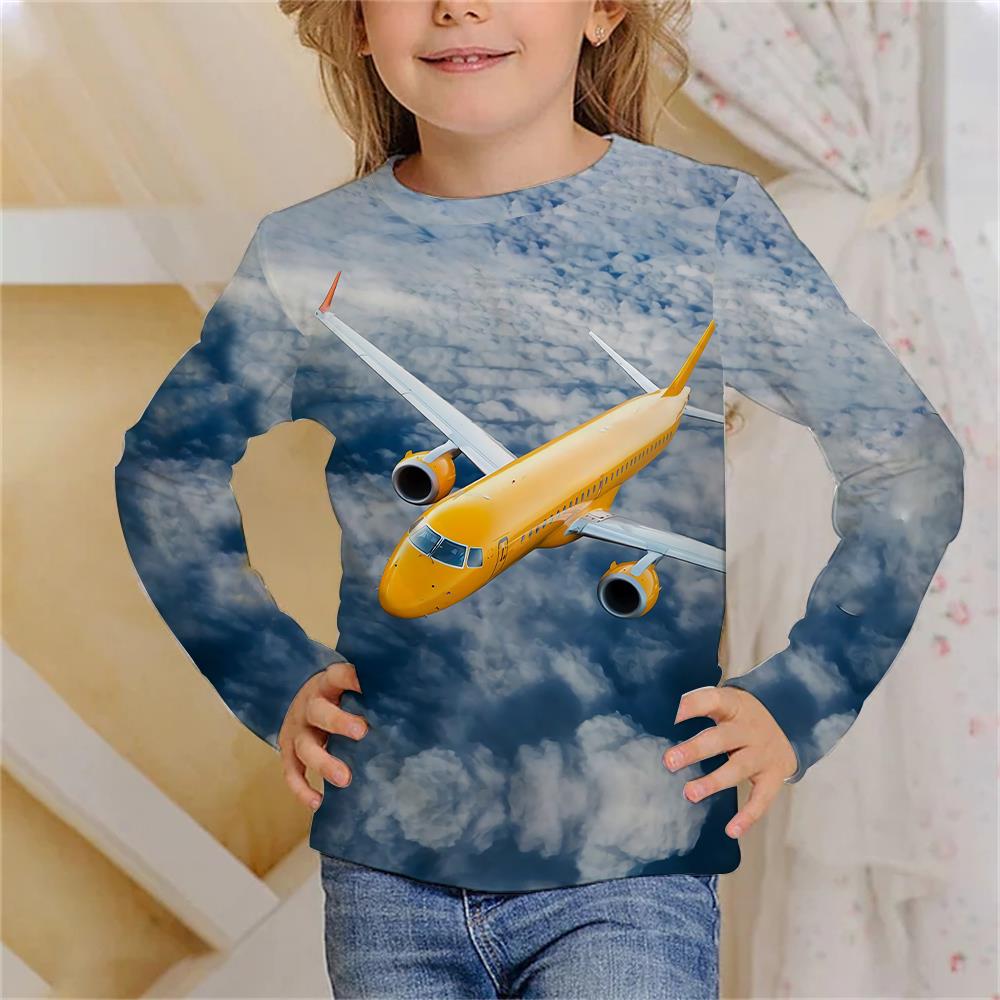 Long Sleeve T-Shirts Summer Aircraft 3D Printed T Shirt Fashion Kids Casual Boy Girl O-Neck Tshirt Children's Tees Tops Clothing