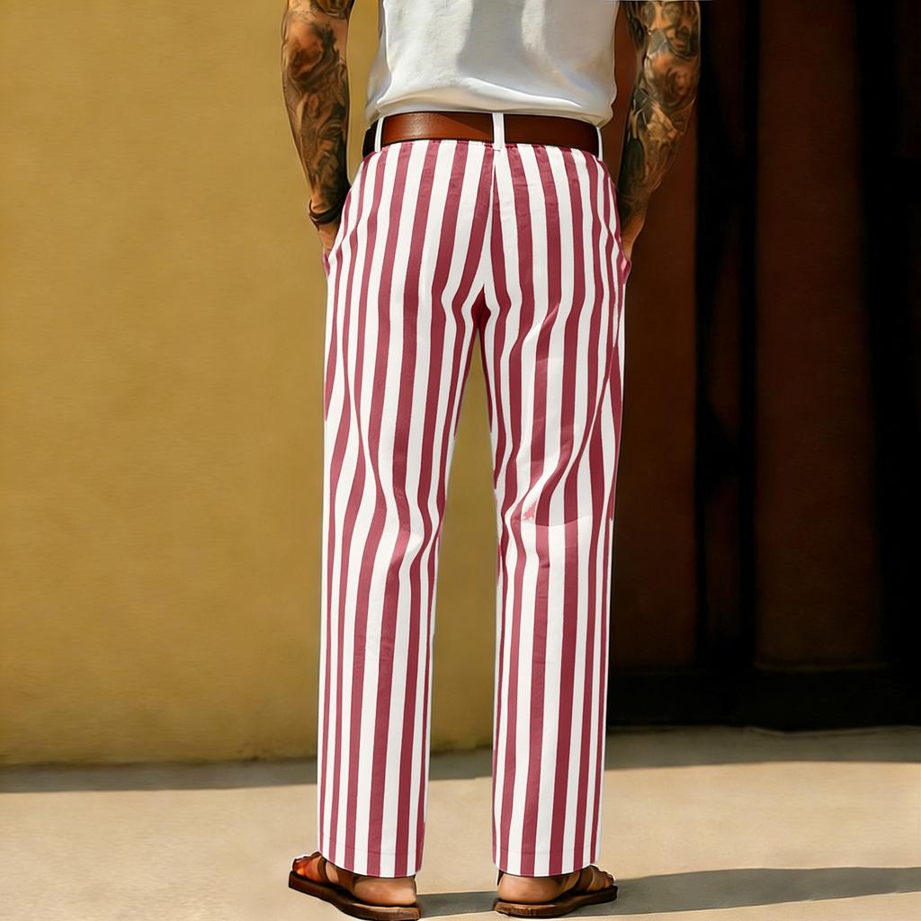 Men's Sporty Casual Striped Elastic Waist Straight Leg Pants