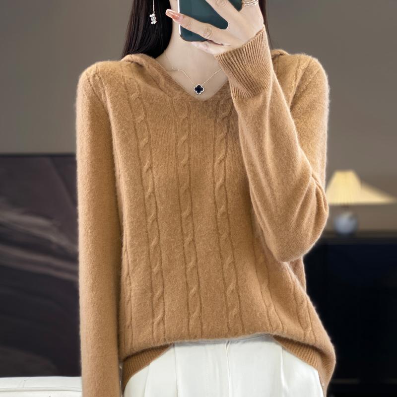Women Knitted Hoodie 100% Wool Sweater MODERN NEW SAGA Winter Knitted Pullover Sweatshirt Soft Warm Wool Sweaters Jumper Knit Top