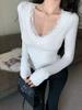 Elegant Lace V-Neck Women's Slimming T-shirt - Autumn/Winter 2025 Collection