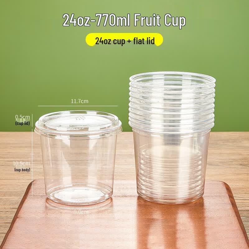 24oz Disposable Plastic Fruit Cups with Flat Lids