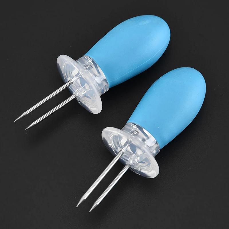 4 Pairs Corn Holders BBQ Grill Rotating Handles - Non-Slip Soft Grip & Stainless Steel Prongs, BBQ Prongs for Corn Hot Dog