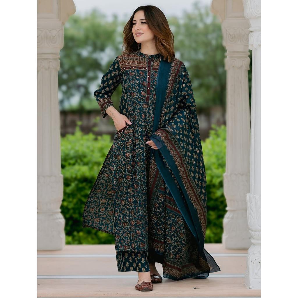 Pakistani Women Straight Kurti Pant Dupatta Set Indian Designer Ethnic Kurta Set