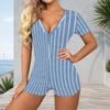 Women Plus Size Paisley Floral Print V Neck Short Sleeve Button Front Short Romper