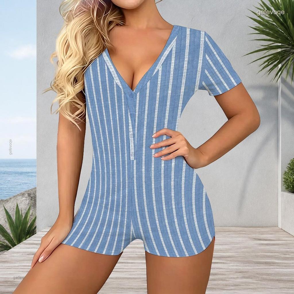 Women Plus Size Paisley Floral Print V Neck Short Sleeve Button Front Short Romper