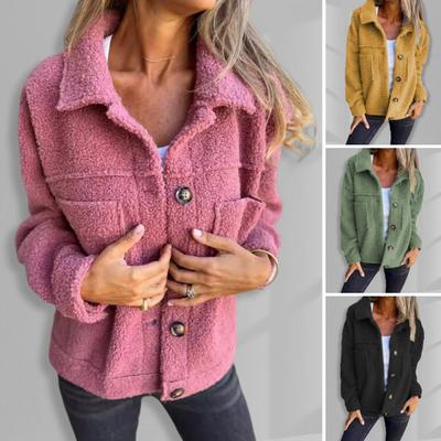 Winter Women Jacket with Double Pockets Thick Fleece Button Closure Cardigan Long