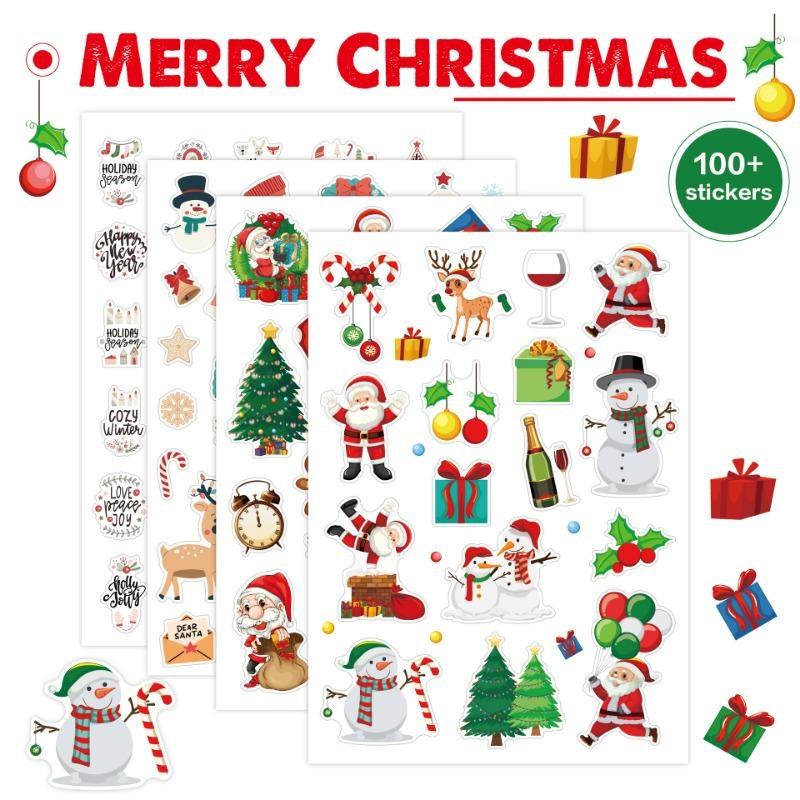 4pcs/set Christmas Stickers Children Cartoon Gifts Snowflake Old Man Party Decoration Handbook Christmas Stickers Cute Stickers Books Clear Printing