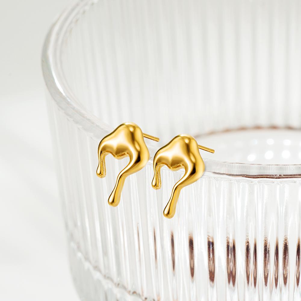 

Waterdrop Mini Irregular Melting Liquid Dripping Earrings for Women Gold Plated Stainless Steel Stud Earring Statement Zircon