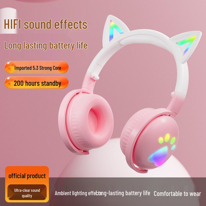 Cross-Border RGB Cat Ear Bluetooth Headphones KE-28 with Mic