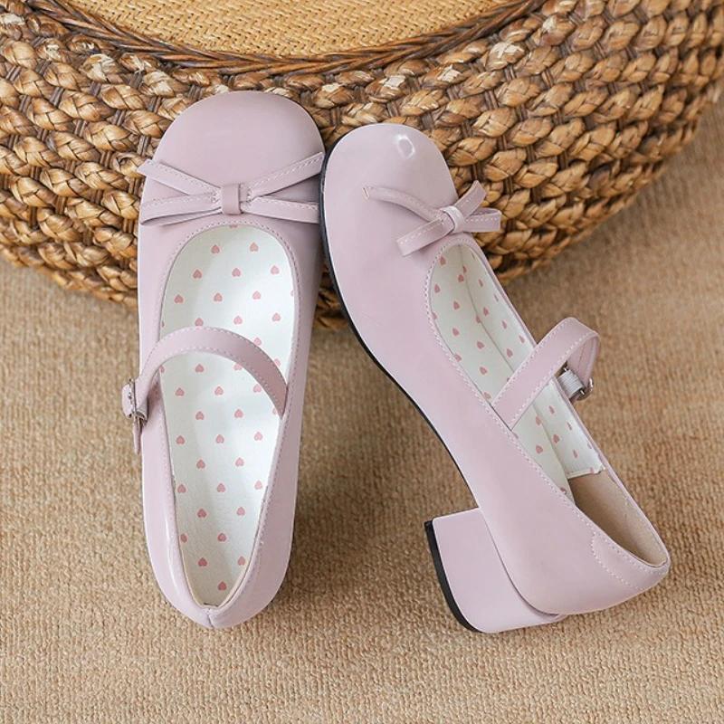 Fashion Cute Pink Butterfly-knot Mary Jane Shoes Women Fashion Heart Buckle Thick Designer Shoe Sweet Lolita Dress Shoe Zapatos De Mujer