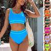 Bikini de Color Sólido de Cintura Alta para Mujer Traje de Dos Piezas Ropa de Playa Multicolor