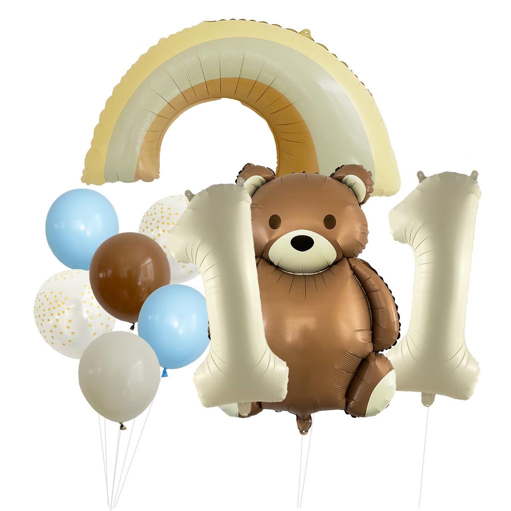 Cute Matte Teddy Bear Balloon Set Milky White Digital Aluminum Film Birthday Party Decoration Cute Fun