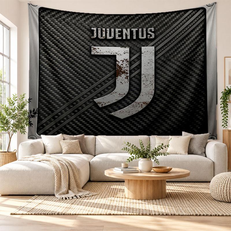 Arazzo da Parete FC Juventus, Appeso a Parete in Tessuto Morbido, Sfondo Decorativo per Camera da Letto, Arte da Parete per la Casa