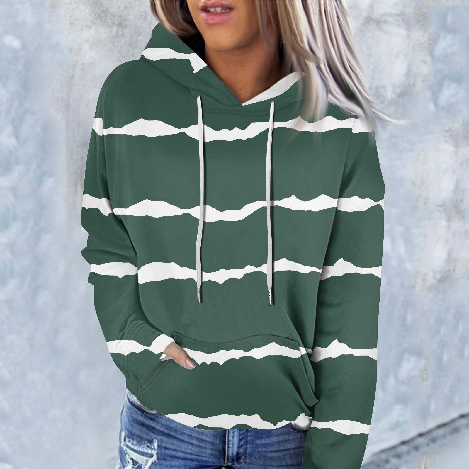 Женская модная повседневная толстовка с длинным рукавом и полосатым принтом XXXL темно-зеленого