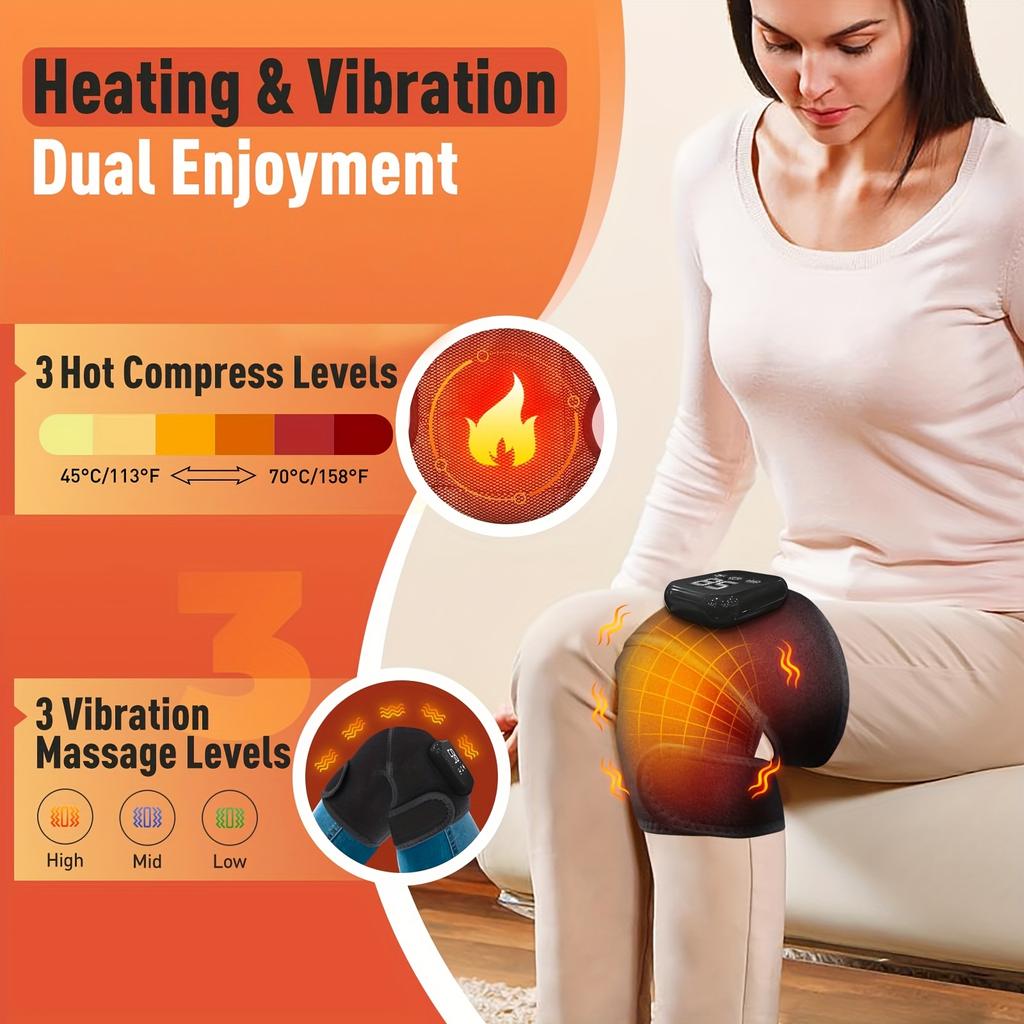 3in1 Wireless Heating Vibrator Knee Massager, 3 Modes, USB Rechargeable Lithium Battery-Polymer 1800mAh
