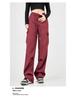 Damen Hochwertige Lässige Cargohose: Herbst/Winter-Stil, mit Plüschfutter, lockere Passform, gerades Bein, mehrere Taschen, Kordelzug, Polyester.