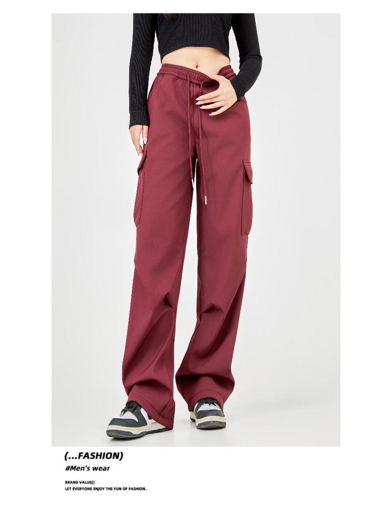 Damen Hochwertige Lässige Cargohose: Herbst/Winter-Stil, mit Plüschfutter, lockere Passform, gerades Bein, mehrere Taschen, Kordelzug, Polyester.
