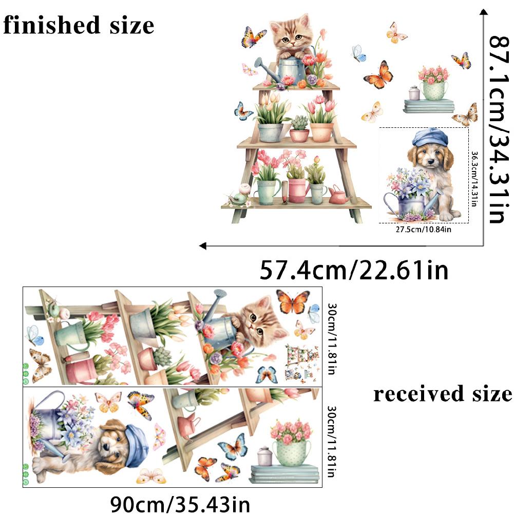 Cartoon Cat Flowers Potted Plants Wall Stickers Fake Windows Warm Bedside Bedroom Decorative Decal Stickers Wallpaper