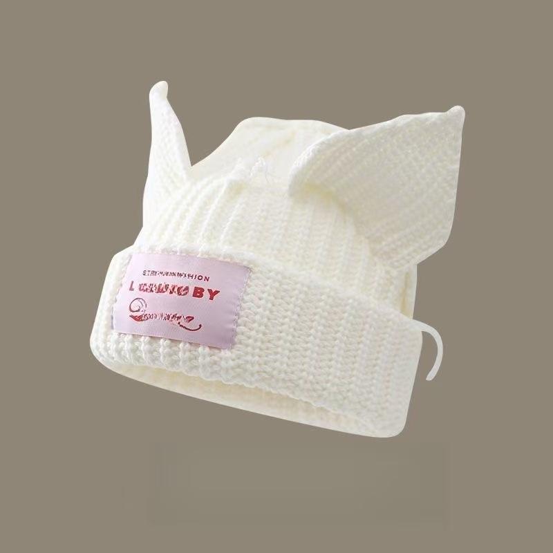 Pig Hat Korean New Contrasting Color Cute Pig Ears Thickened Warm Wool Hat Men and Women Autumn and Winter Color Blocking Knitted Hat