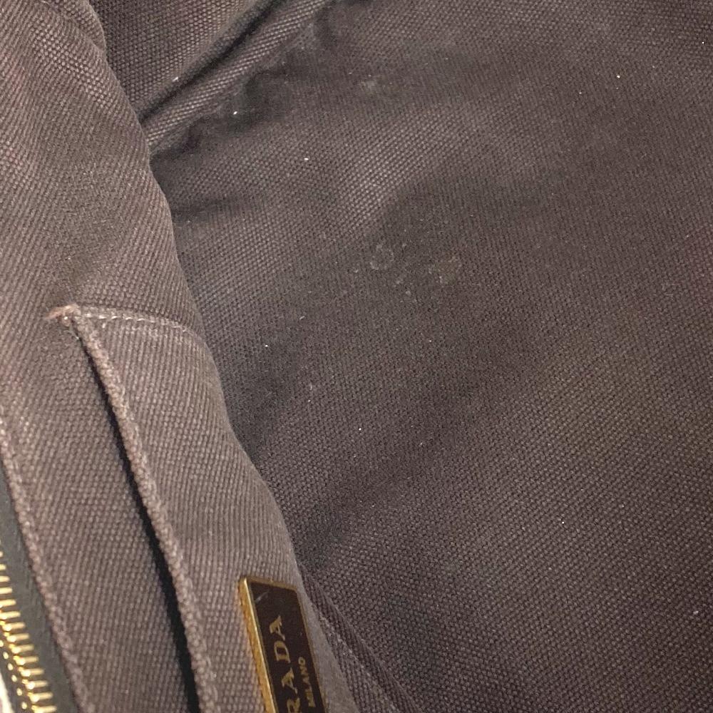 Prada Canapa Logo Border Bag Tote Bag Hand Bag Canvas Brown/White