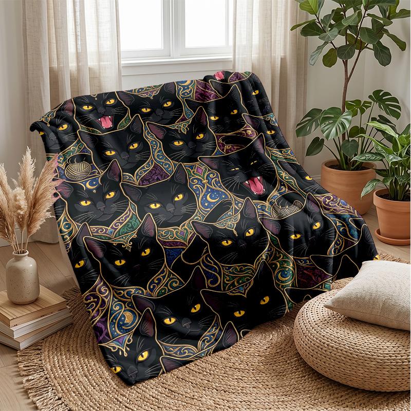 

Black Cats Mystery blanket Personalized Name Flannel Blanket Soft Cozy Plush Throw for Sofa Bed Lightweight Home Decor 75x90cm