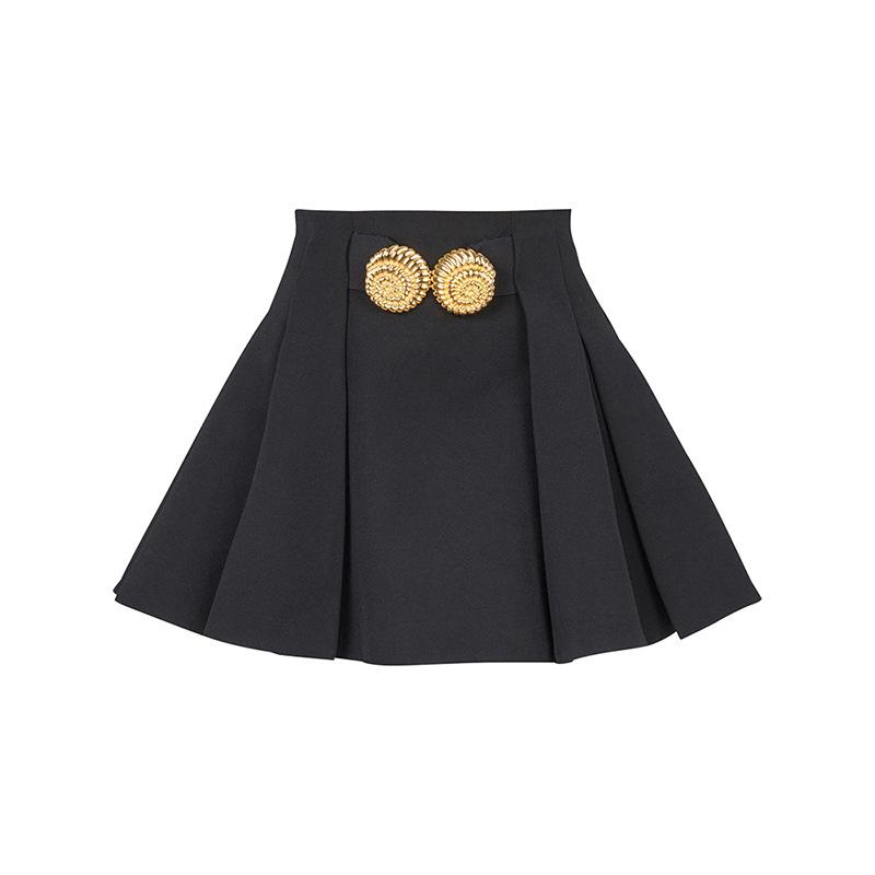 2026 High-End Pleated Mini Skirt with Large Metal Buckle