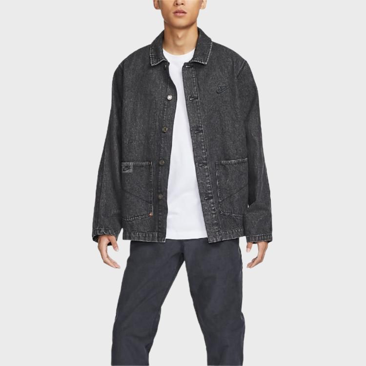 Nike Life Series Comfortable Solid Color Polo Collar Work Long Sleeve Jacket Men Jackets Black HV1814-010