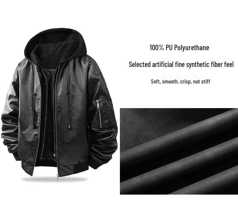 Men's Retro Faux Leather Two-Piece Bomber Jacket - Autumn/Winter Trendy Loose Fit Outerwear