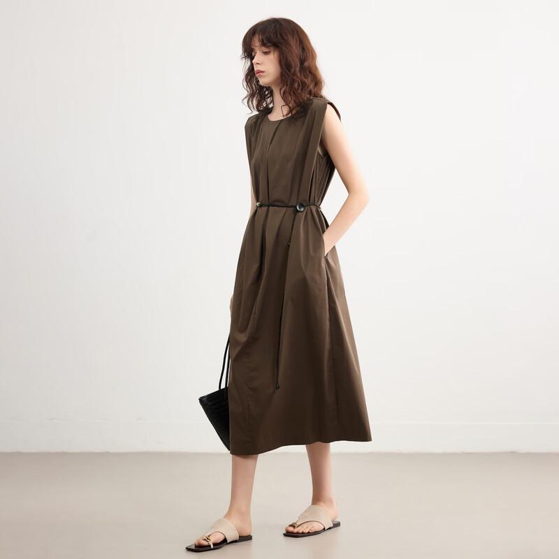 Demana 2026 Summer Sleeveless Round Neck Belted Midi Dress XL