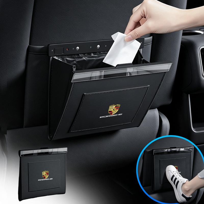 Magnetic Car Garbage Bag Waterproof Hanging Universal Trash For Porsche Cayenne Panamera Macan Boxster Cayman 718 911 Sticker
