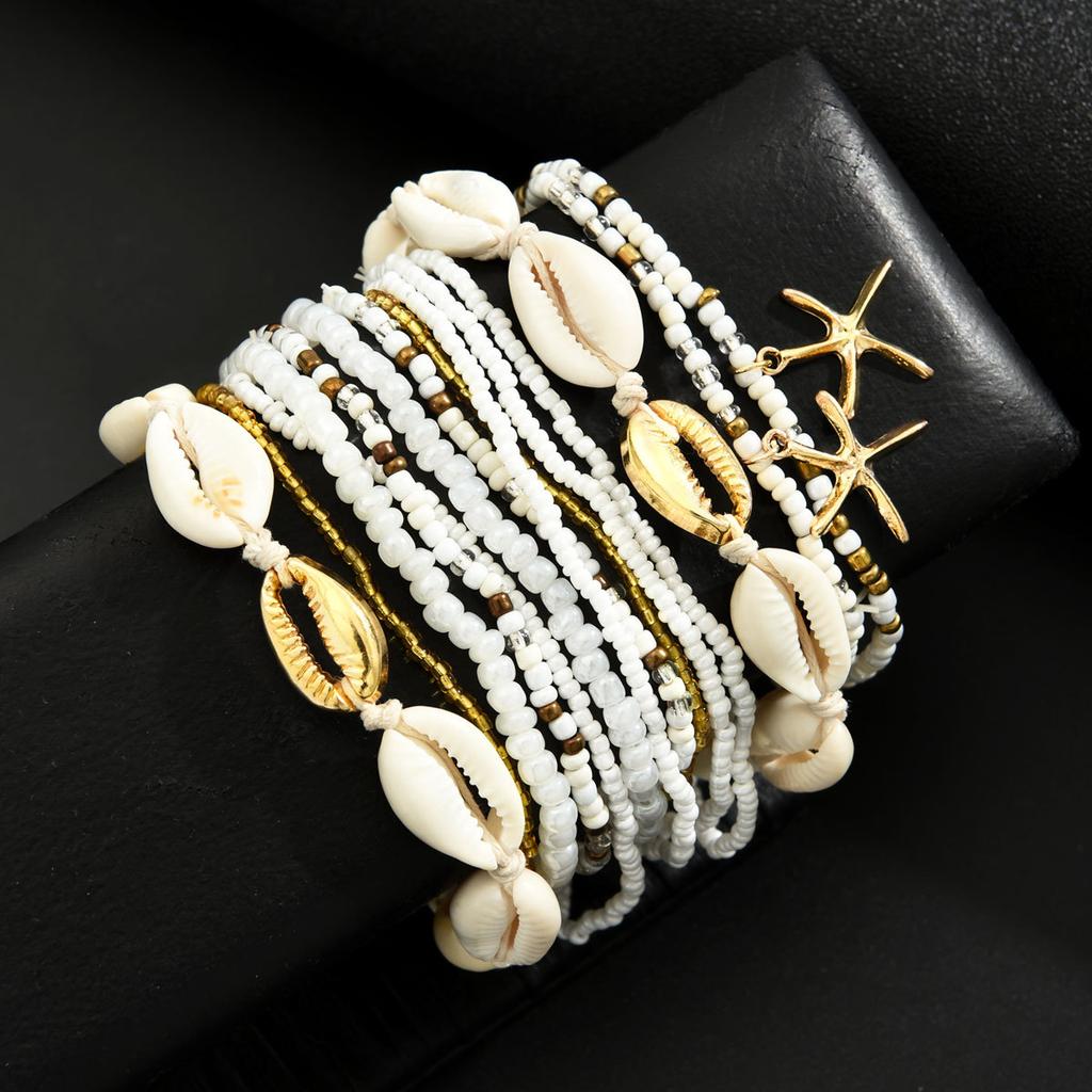 Neues Sommer Strand Seestern Muschel Perlen Anhänger Fußkettchen für Damen Boho Retro Trend Mehrschichtig Fußschmuck Urlaubsaccessoire 2026
