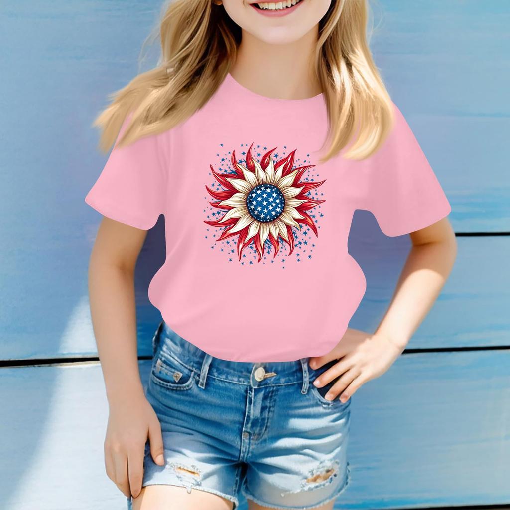 Children'S Casual T-Shirt Independence Day Printed Round Neck Short-Sleeved Top
