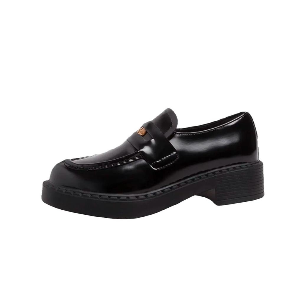 Hong Kong Small Gold Coin Platform Spring and Autumn Loafers Women's 2025 Spring and Autumn British Style Small Leather Shoes Black One-pedal 