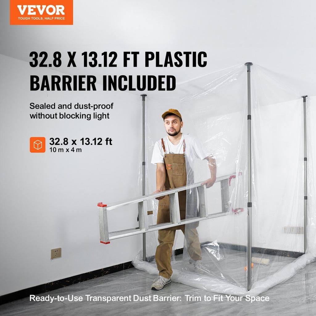 Dust Barrier Poles 12 Ft with 4 Telescoping Poles Dust Barrier System
