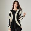 Women's 100% Wool Color-block Round Neck Sweater