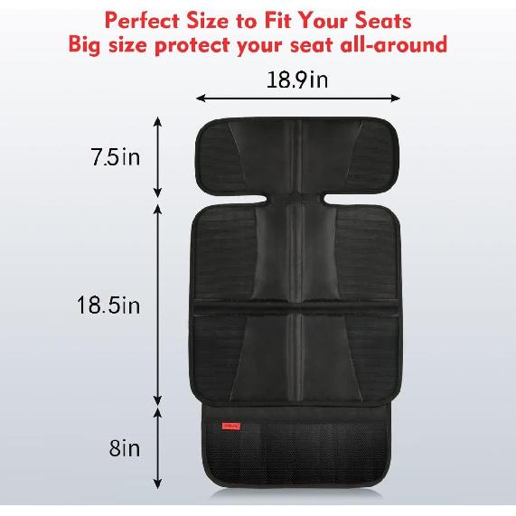 Car Seat Protector - Seat Protection Mat - Thick Padding - Durable, Waterproof Fabric, Leather Reinforced Corners & 3 Pockets for Handy Storage Black