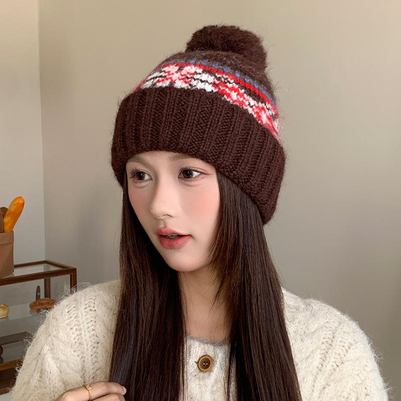 

Новая вязаная шапка-бини в стиле Fair Isle, зимняя уличная утолщенная теплая шапка-капюшон с бархатной защитой ушей, защита от холода 54-62cm