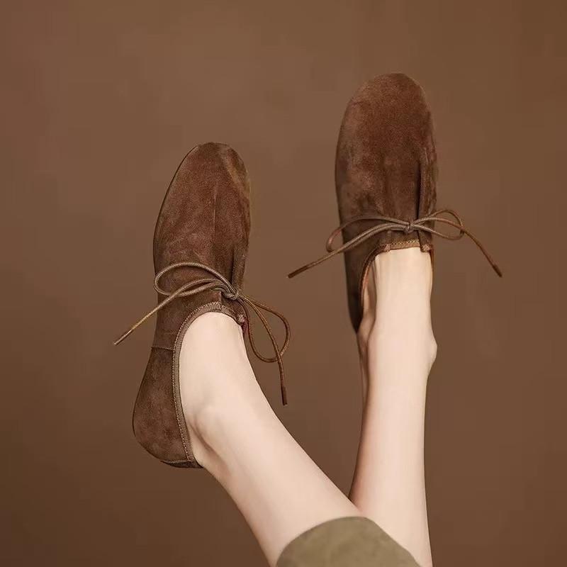 Fashion Autumn Designer Shoes Faux Suede Lace Up Flats Women Lightweight Slip Walking Shoes Comfortable Loafers for Women Ballet Flats