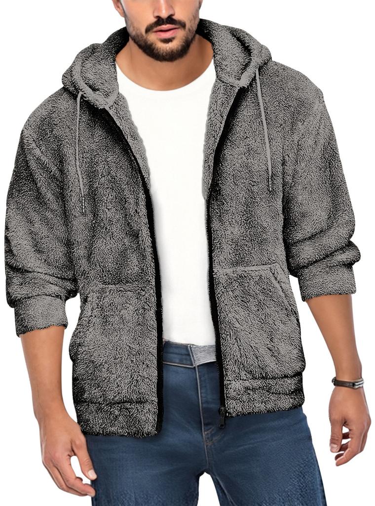 Men's Double-Sided Cardigan Jacket with Zipper, Warm Loose Fit Winter Coat