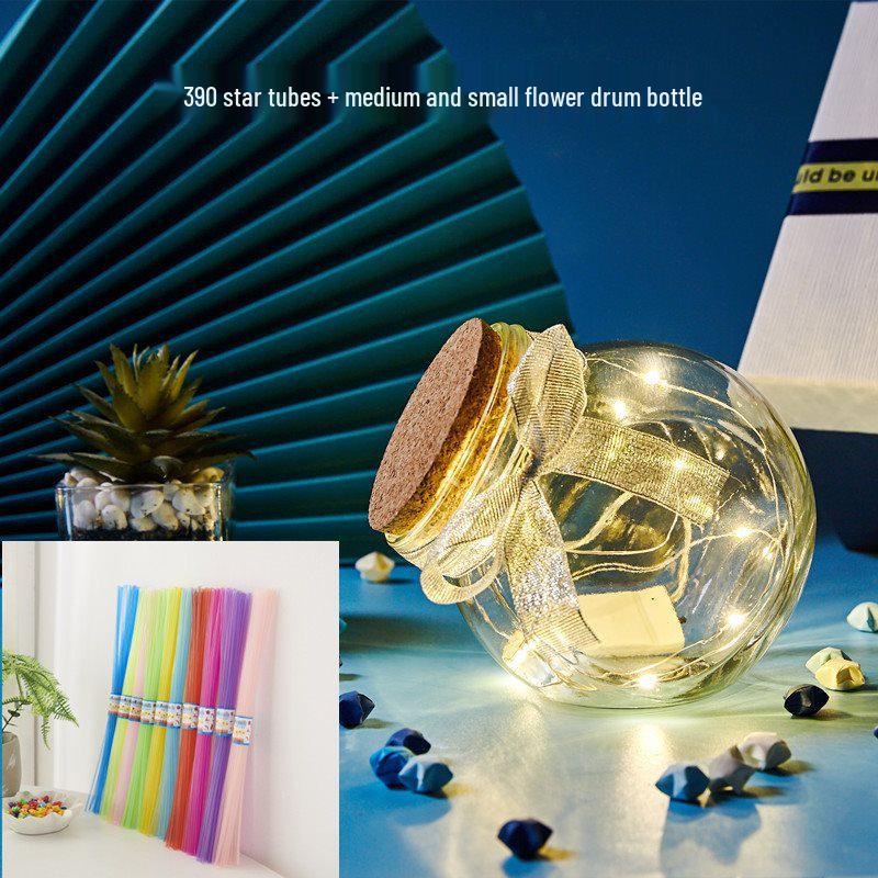 Pentagon Folded Star Tube - Lucky Star Straw Material Wishing Bottle Gift for Students