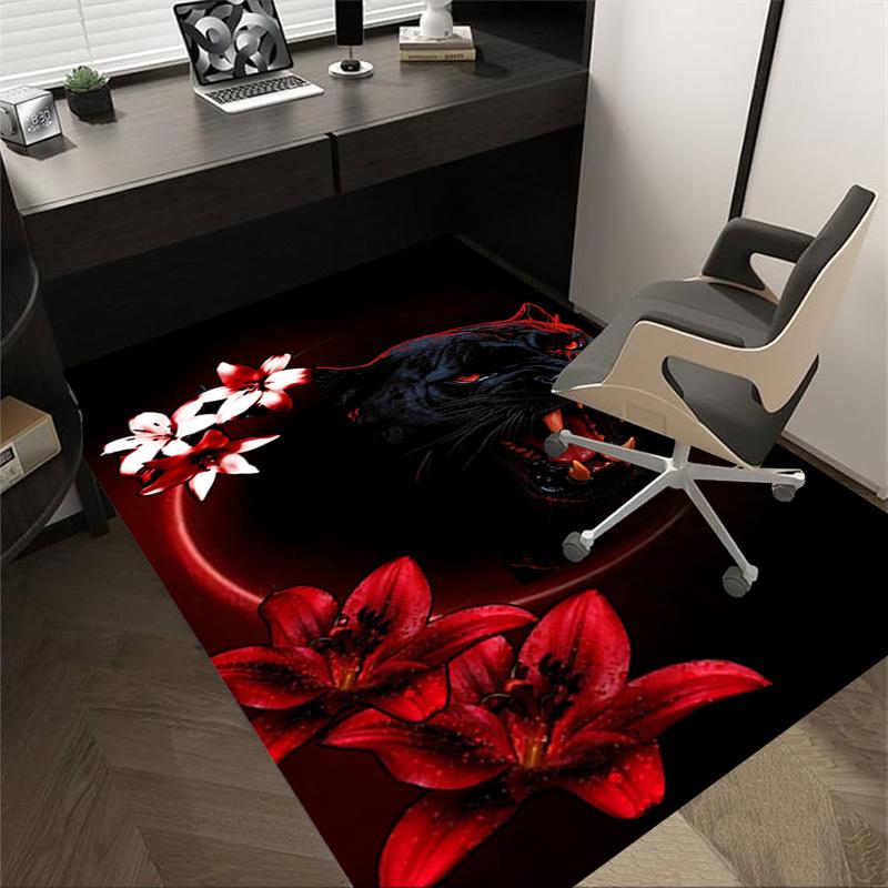 

1pc Panther Flowers Carpet Anti Slip Polyester Floor Mat for office,Bedroom 60cm by 90cm