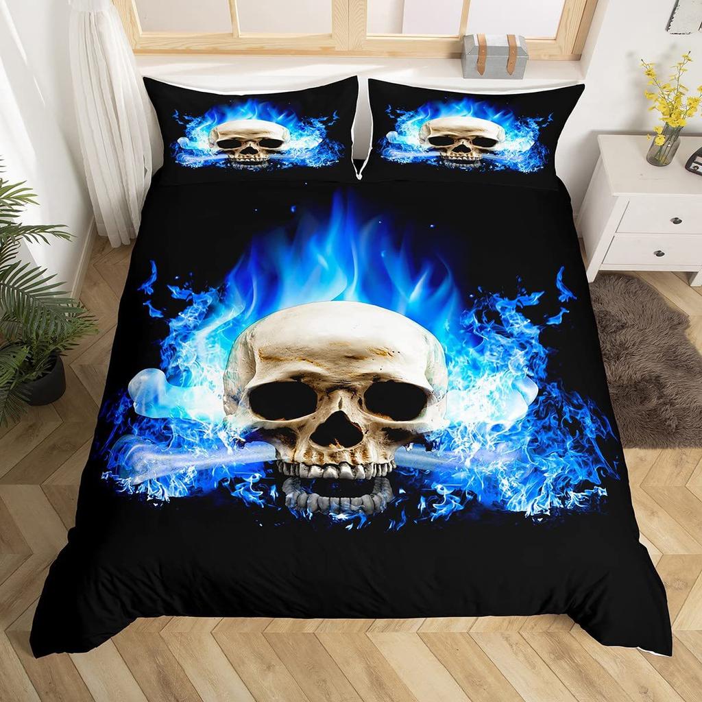 Gothic Skull Duvet Cover Set Queen Size Black And White Skull Bedding Set For Boys Teens Men Retro Floral Comforter Covers Set