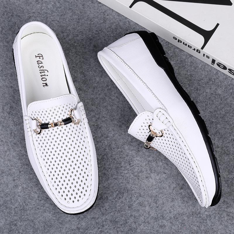 Herren weiße echte Leder Sommer Loafer - Atmungsaktiv & Bequem Freizeitschuhe.
