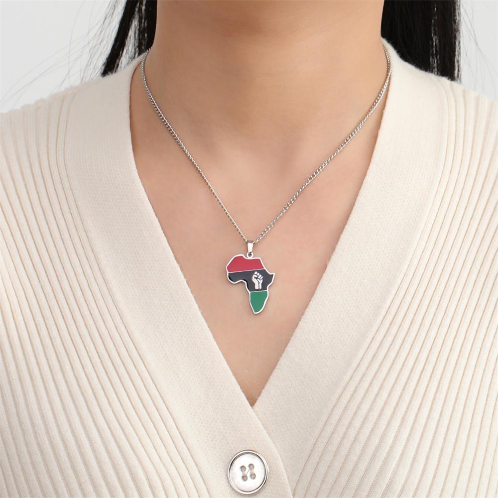 African Map Fist Symbol Pendant Necklace Stainless Steel Country Ethiopia Flag Map Necklaces Lives Matter Ethnic Jewelry