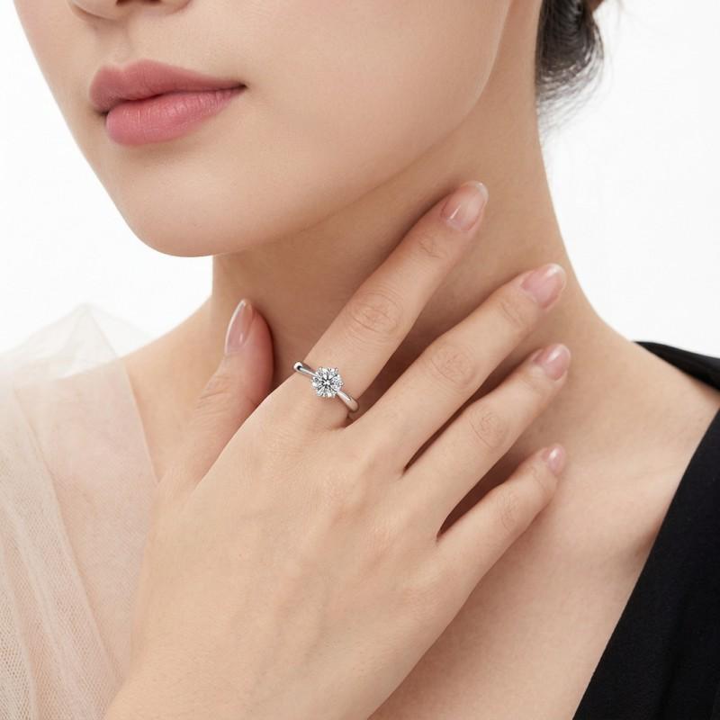 Sterling Moissanite Ring Women Lightweight Adjustable Solitaire Engagement Style Six Prong Setting