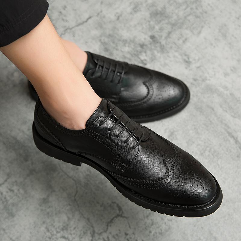 Dress Leather Shoes Mens Business Office Work Brogues High Quality Comfortable Formal Wedding Shoe Lace Up Black Men Shoes