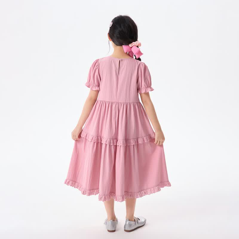 Little Yin Man Sommerkleid für Mädchen mit Puppenkragen und Puffärmeln, A-Linie