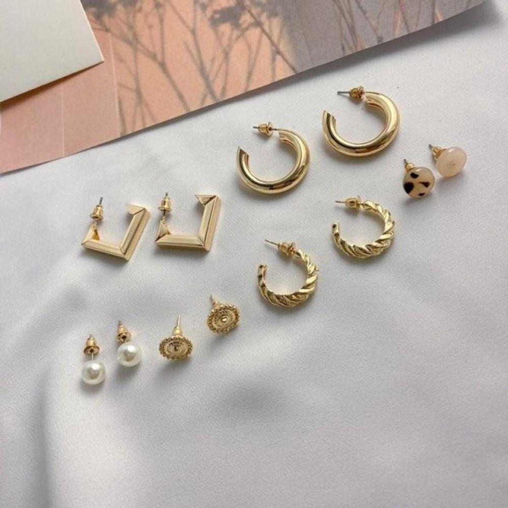 Ver.3 6Pcs Earrings Set Pearl Ring Hopi